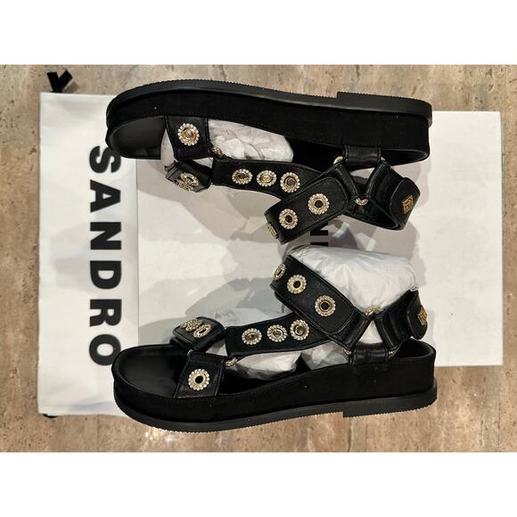 NEW Sandro Rhinestone Hook and Loop Sandals Black size 36 / 5.5 - Picture 11 of 12